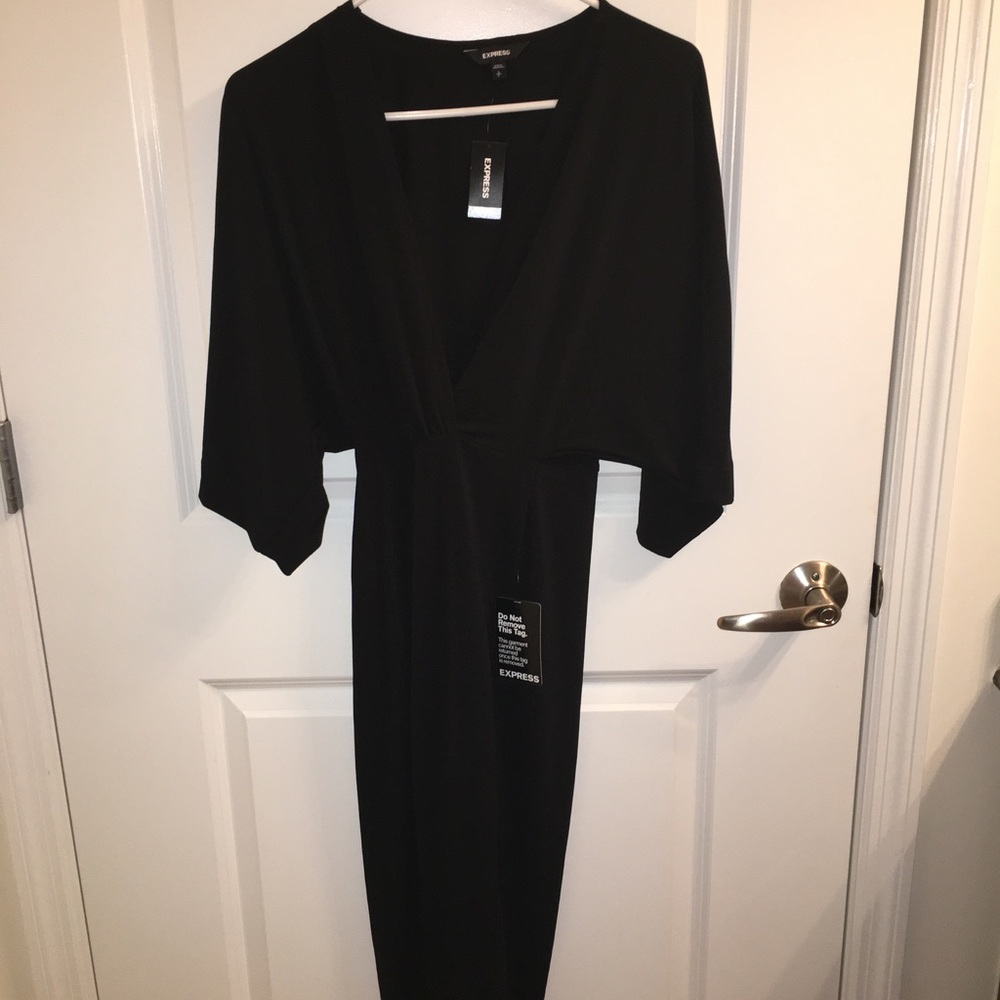 Kimono Sleeve Wrap Front Midi Dress